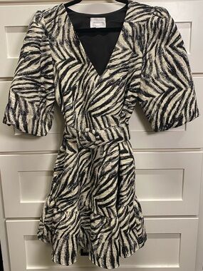 Zebra Print V-Neck Dress with Belt